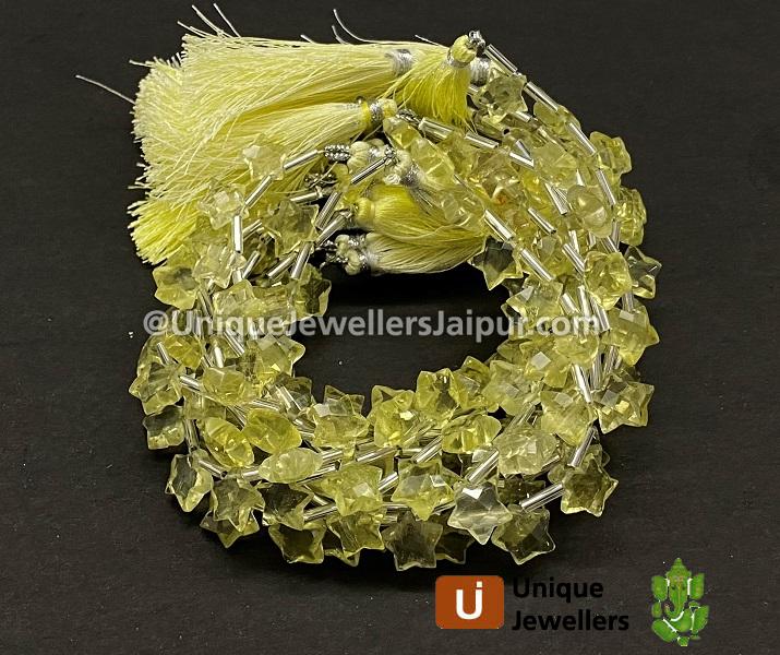 Lemon Quartz Faceted Star Beads